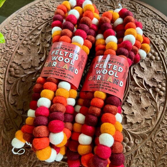 Trader Joe’s Felted Wool Garland Set of 2 Handcrafted 9ft Fall Seasonal Colors - Picture 2 of 10